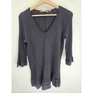 Soft Surroundings Tunic Top Womens M Black V-Neck Stretch Flowy Blouse Ribbed